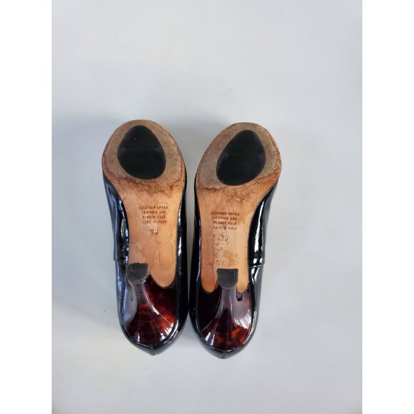 ANYI LU Emily Black Patent Leather Tortoise Color Heels Size 39 US 8.5 - Picture 11 of 11